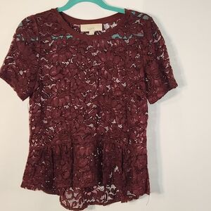 LOFT Burgundy Lace Peplum Blouse